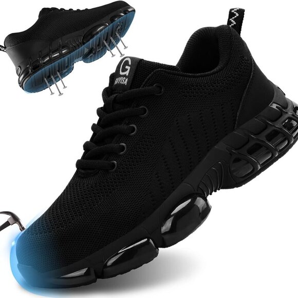Steel Toe Shoes Men Black Lightweight Safety Work Sneakers Impact Puncture